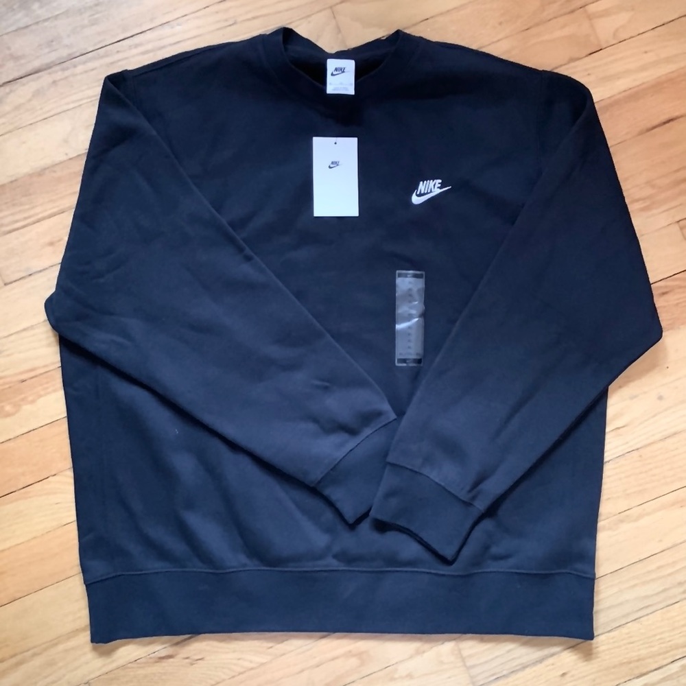 Nike NWT XL men’s black crew neck sweatshirt fleece lined